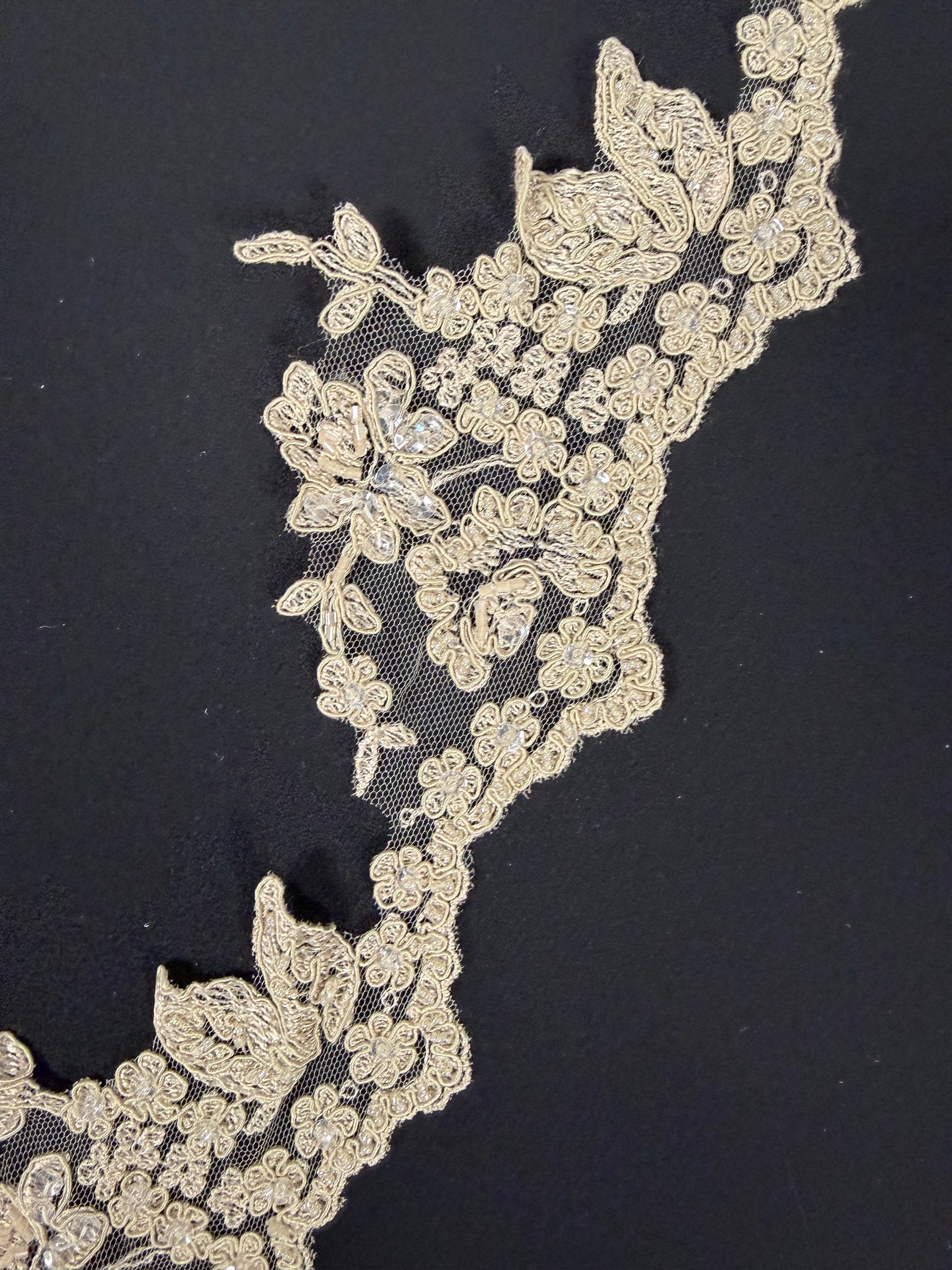 Bordure à perles et sequins cordonnés champagne/argent - T204