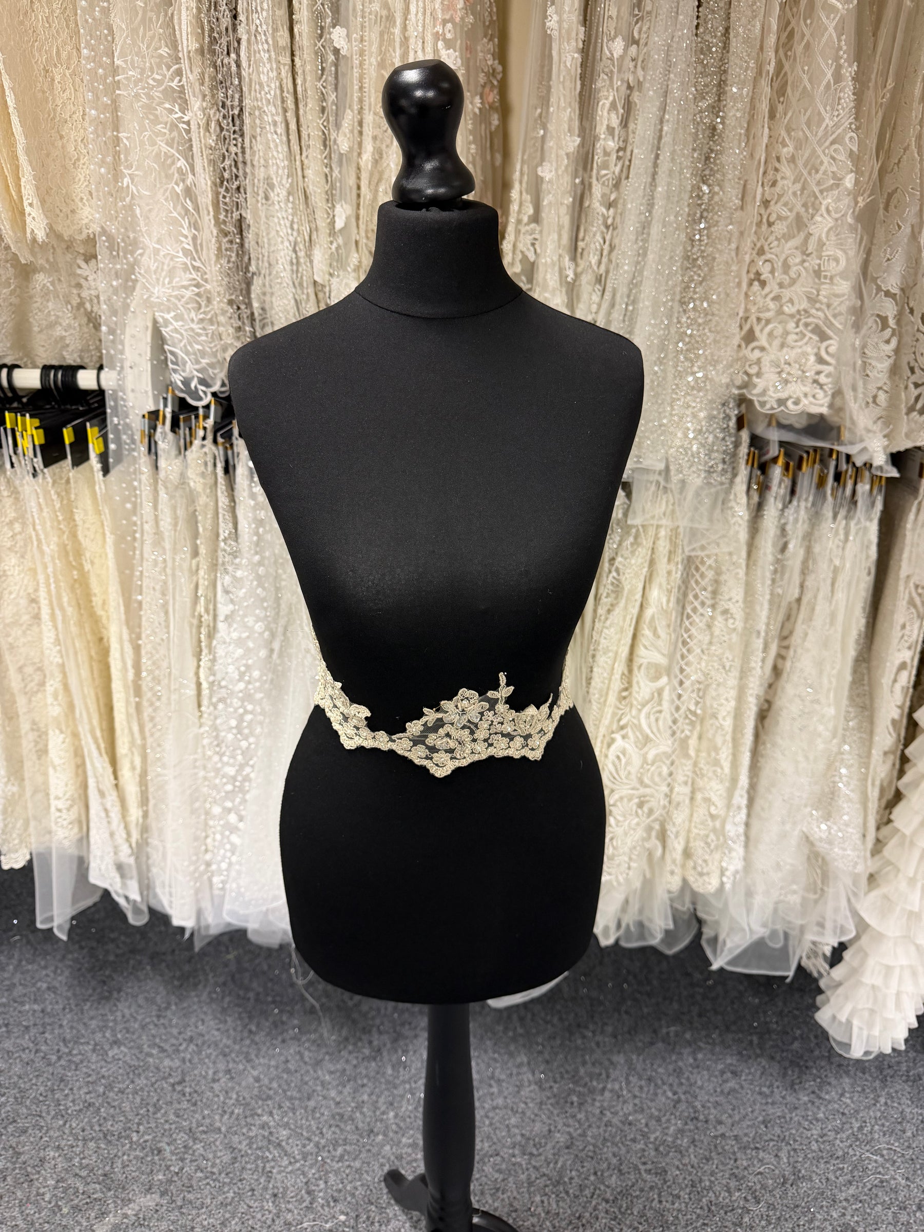 Bordure à perles et sequins cordonnés champagne/argent - T204