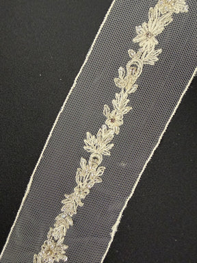 Bordure perlée cristal ivoire/argent - T220