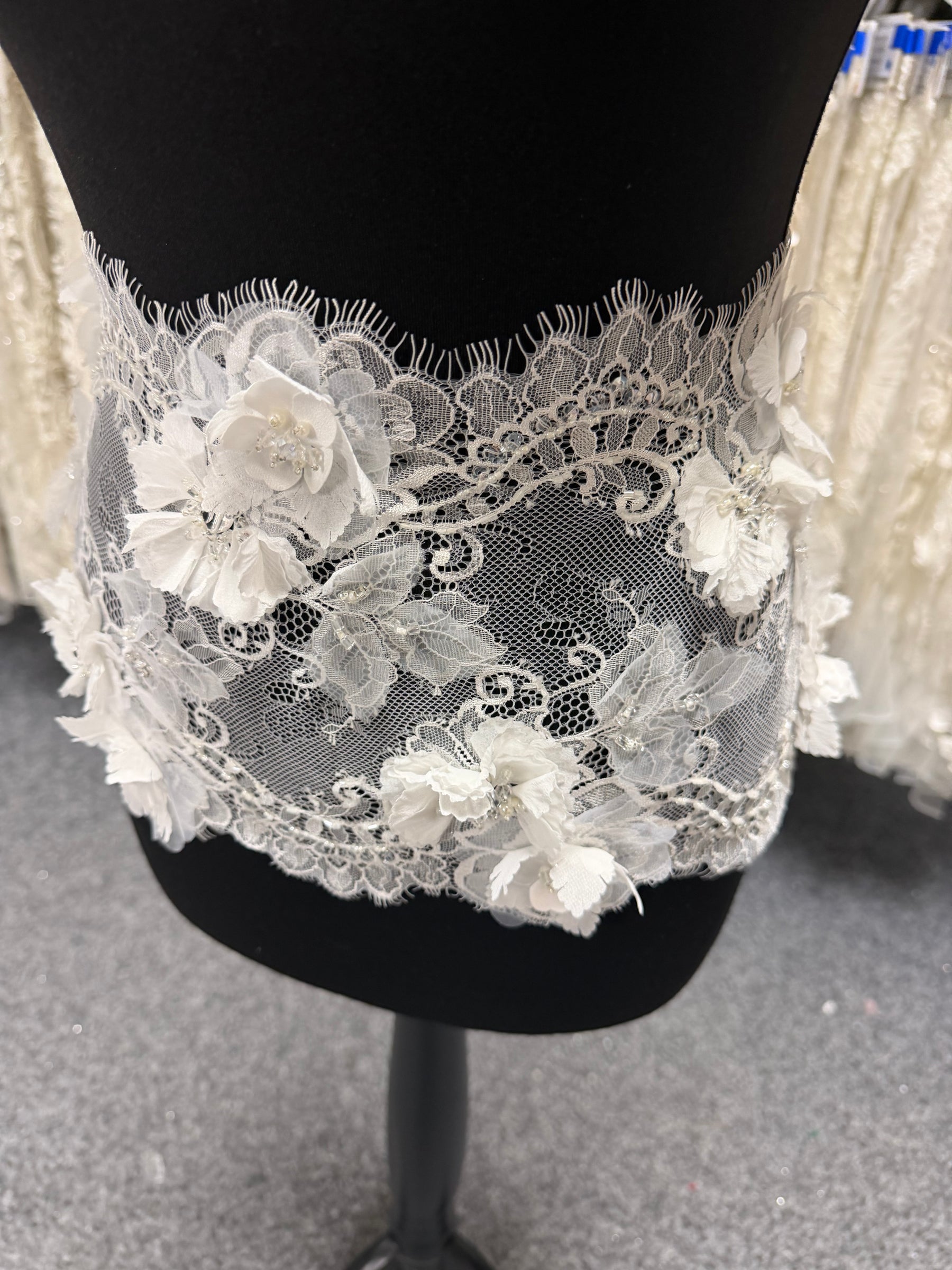 Bordure perlée et à sequins ivoire 3D - T459