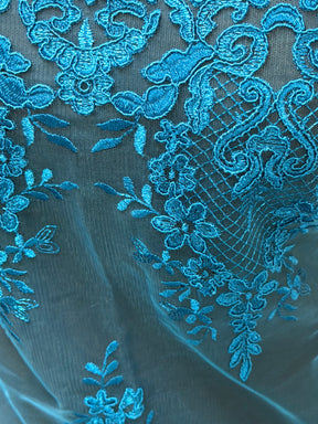 Dentelle Cordonnée Bleu Canard - LA7009