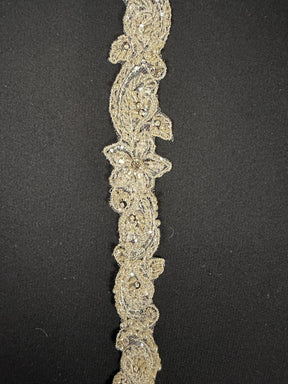 Garniture de perles et paillettes cristal/argent/ivoire - T238
