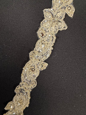 Garniture de perles et paillettes cristal/argent/ivoire - T238