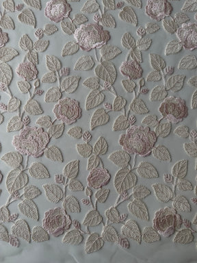 Dentelle brodée rose coquillage - EB5042