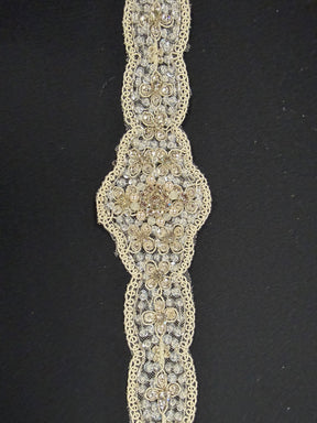 Garniture en perles et sequins cristal lourds - Cristal/Ivoire/Argent - T228