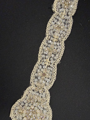 Garniture en perles et sequins cristal lourds - Cristal/Ivoire/Argent - T228