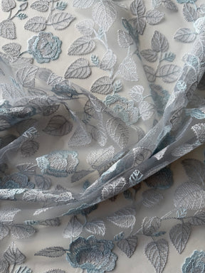 Dentelle brodée argent et bleu - EB5042