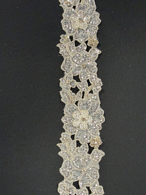 Bordure en guipure à sequins et perles cristal argent/cristal - T430