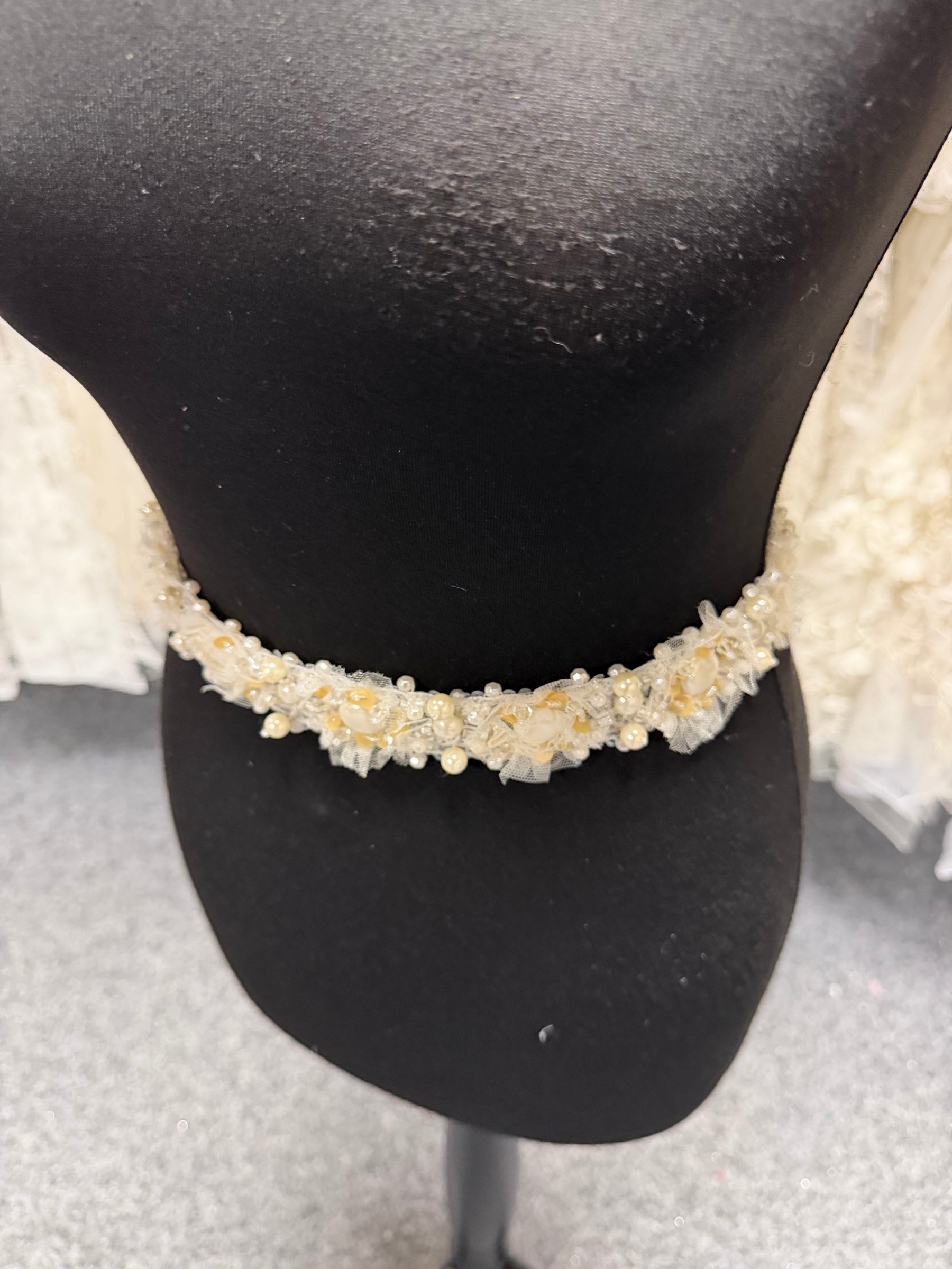 Bordure perlée et à sequins ivoire 3D - T351