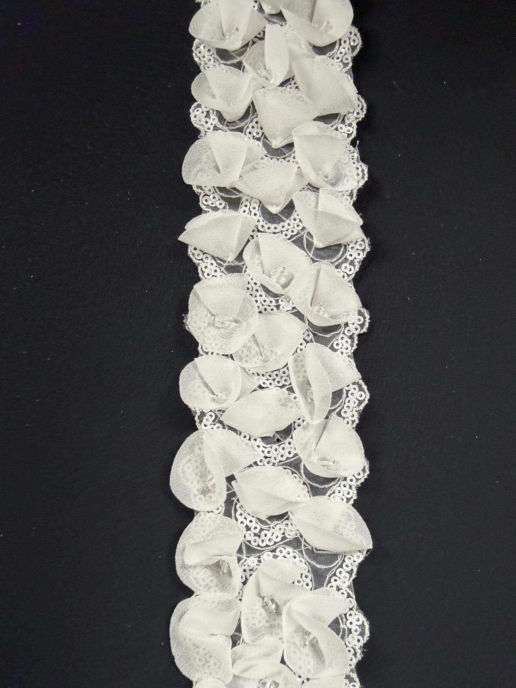 Bordure perlée et pailletée ivoire 3D - T352