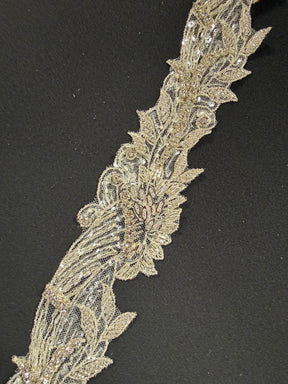 Garniture perlée et à sequins cristal/cristal argenté - T315
