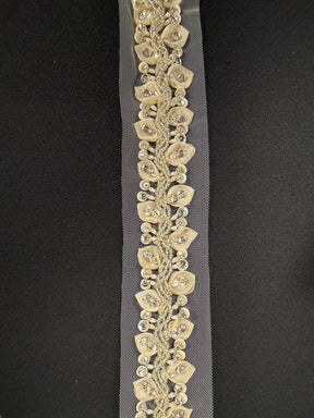 Bordure perlée en cristal 3D Ivoire/Argent - T518