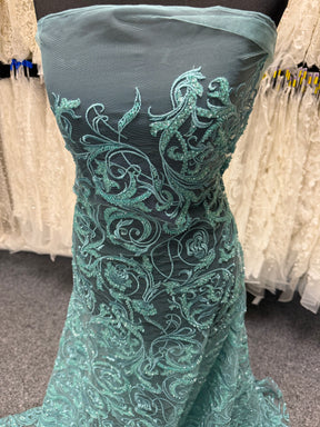 Tulle brodé perlé vert jade clair - EB1091