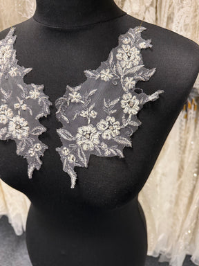 Argent avec Appliques en Dentelle Perlée Vin - T243