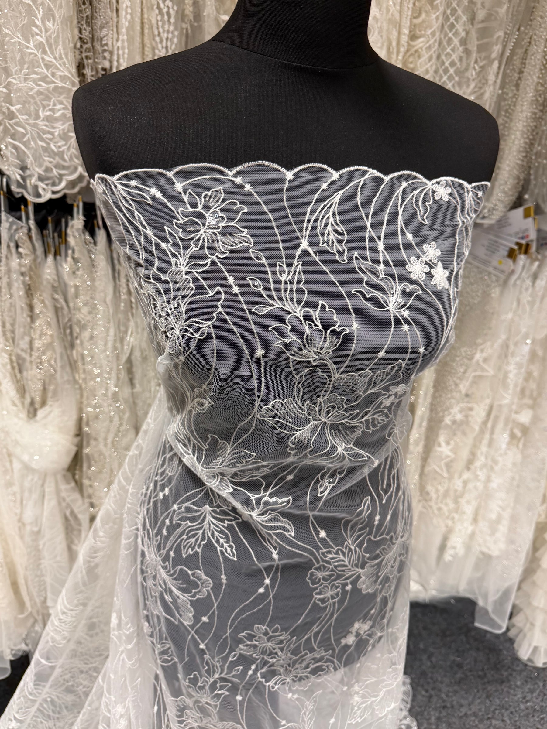Dentelle brodée de paillettes ivoire - Atley
