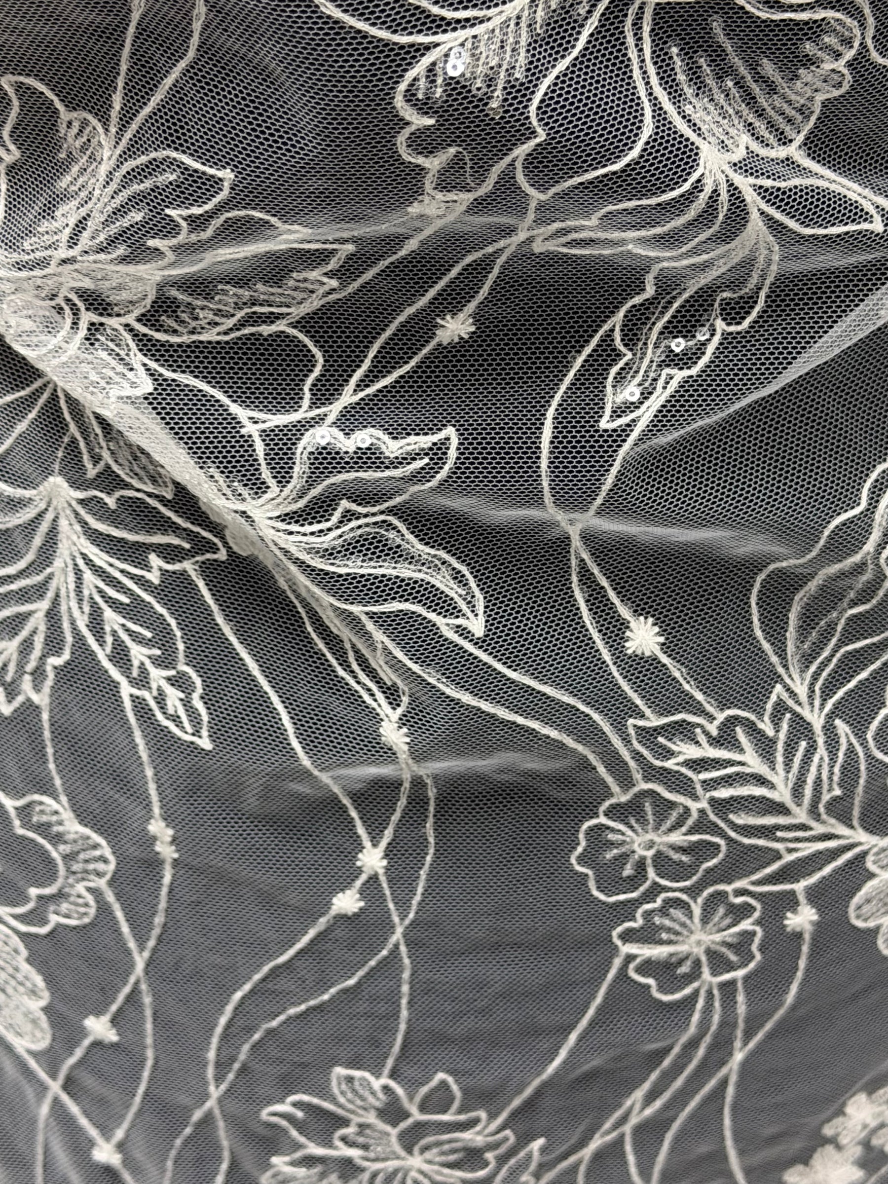 Dentelle brodée de paillettes ivoire - Atley