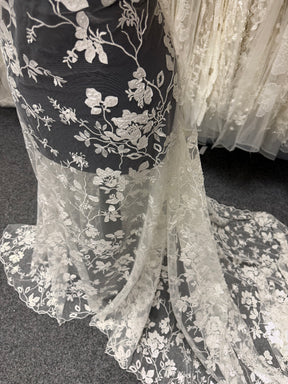 Dentelle florale à paillettes ivoire - EB3019