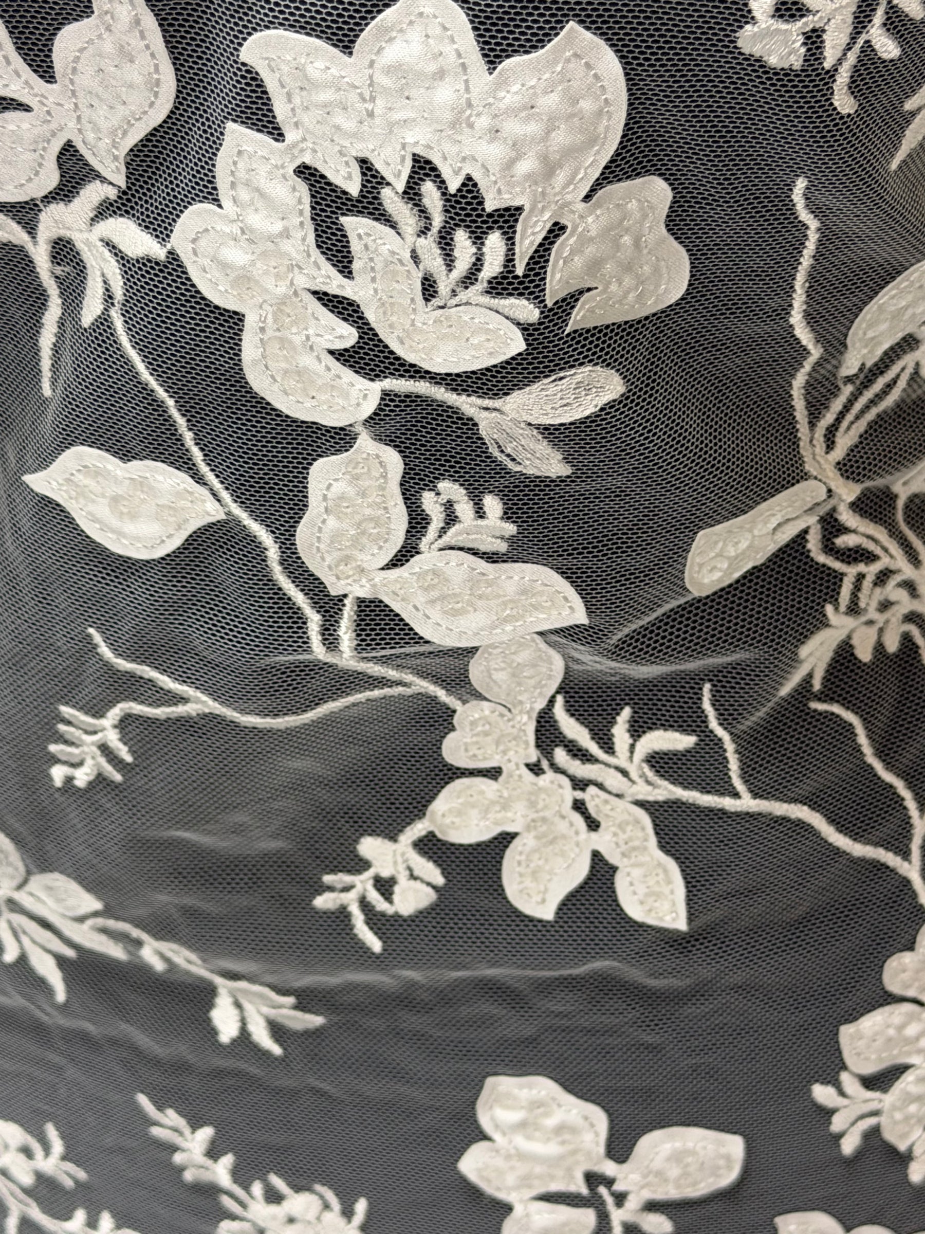 Dentelle florale à paillettes ivoire - EB3019