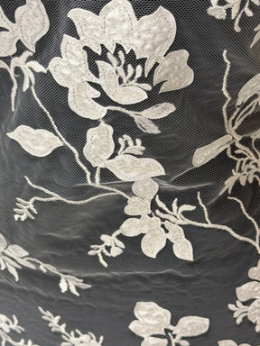 Dentelle florale à paillettes ivoire - EB3019