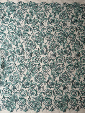 Tulle brodé perlé vert jade clair - EB1091