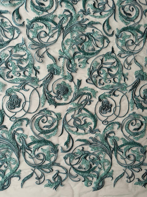 Tulle brodé perlé vert jade clair - EB1091