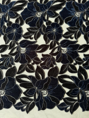Broderie en dentelle de velours noir et marine - EB5025