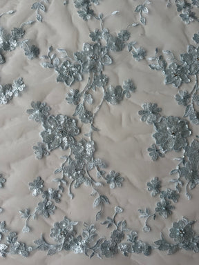 Tulle brodé et perlé bleu layette - EB1090