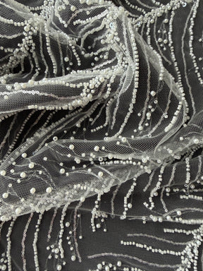 Tulle brodé de perles ivoire - EB1087