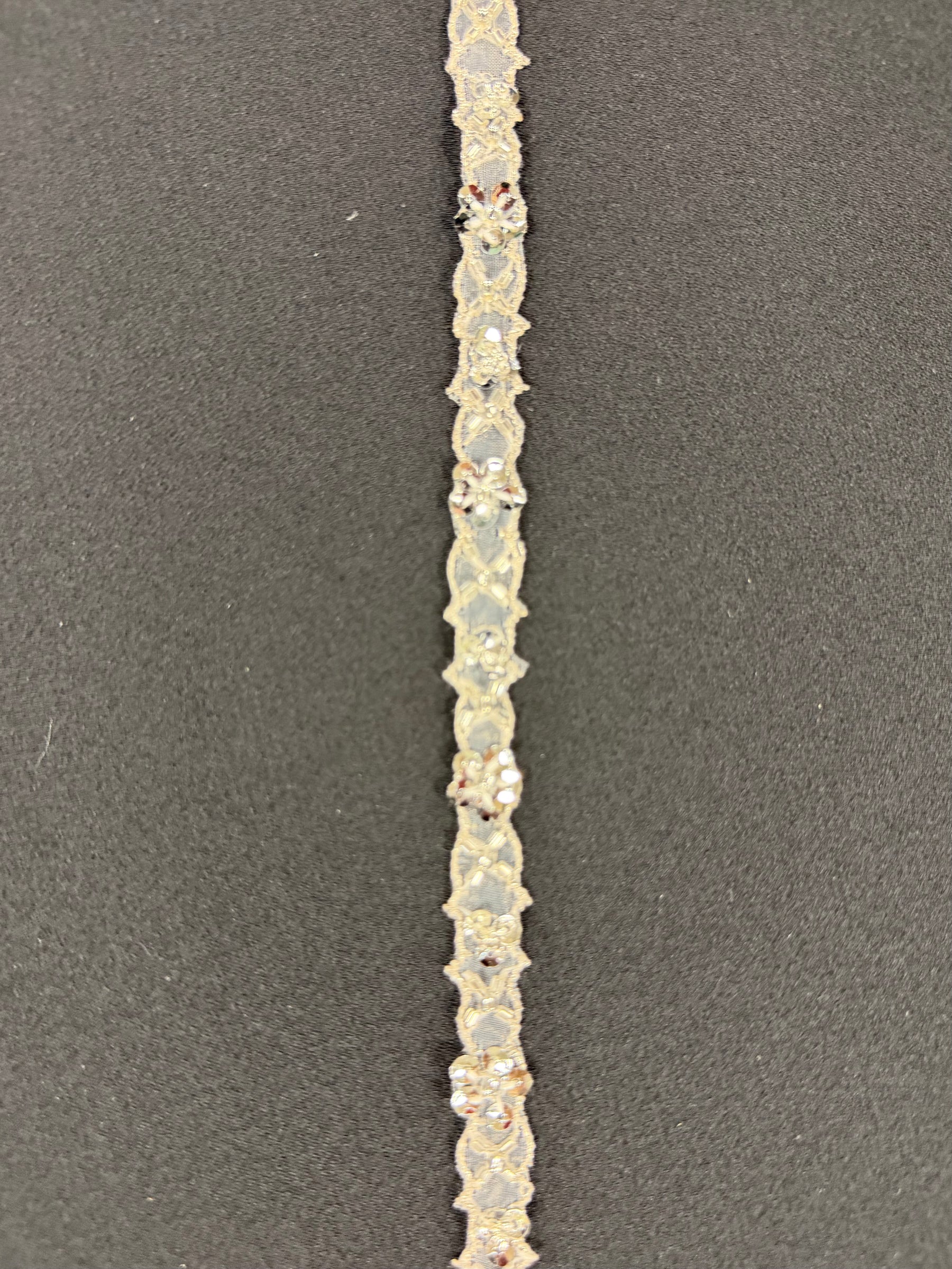 Bordure argentée à perles et sequins - T148