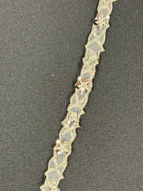 Bordure argentée à perles et sequins - T148