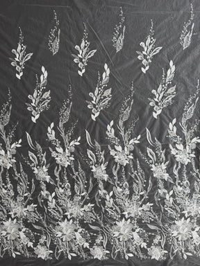 Tulle brodé perlé ivoire/argent - EB1098