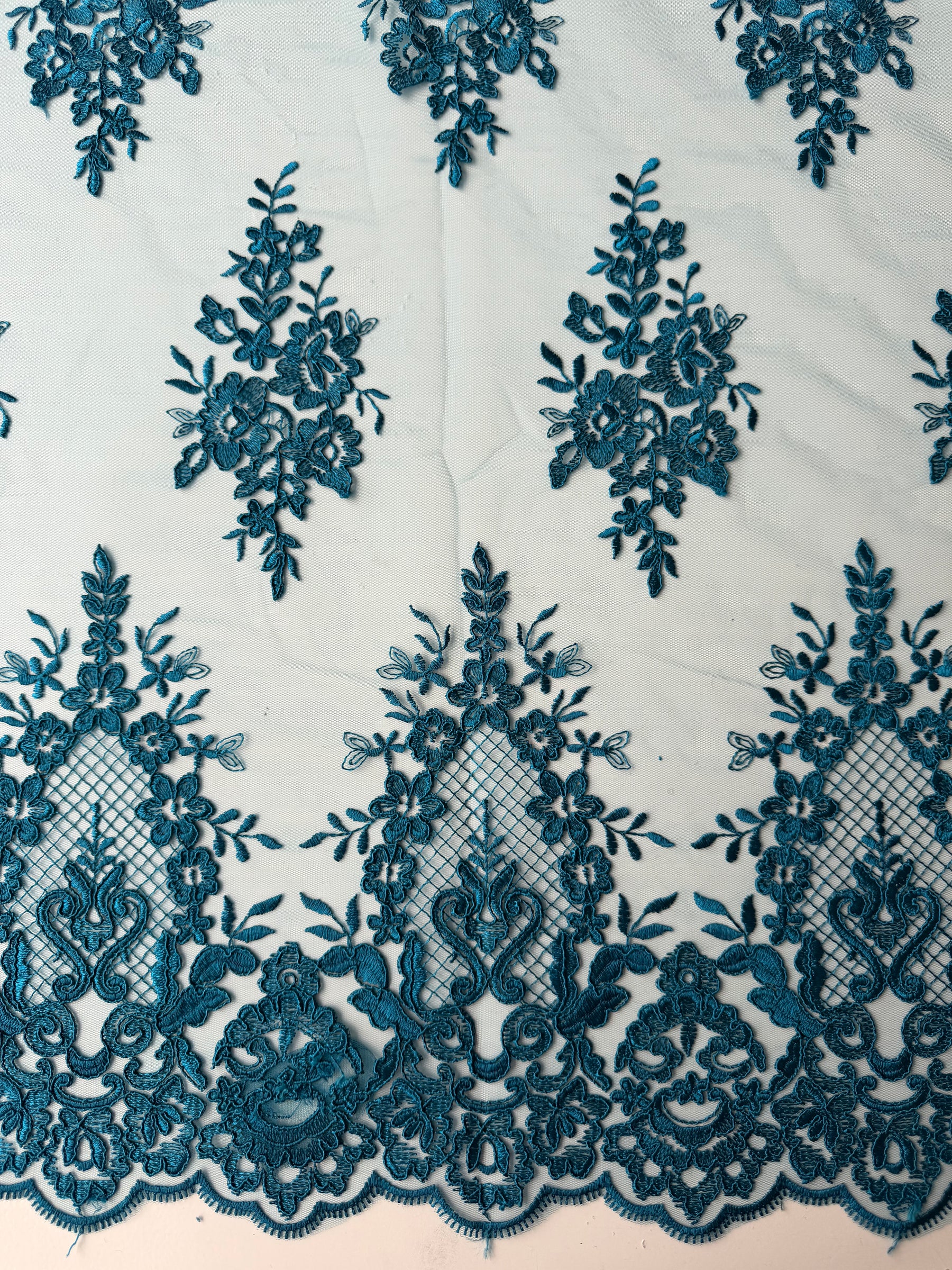Dentelle Cordonnée Bleu Canard - LA7009