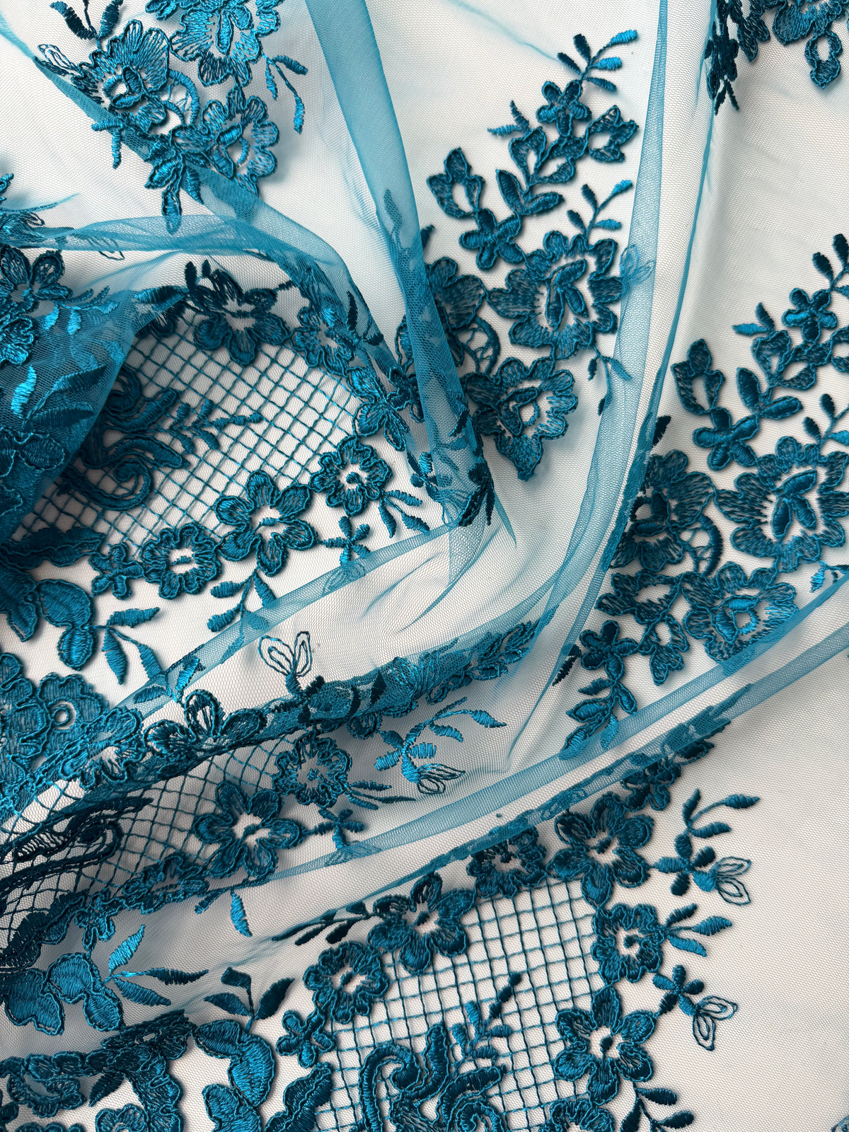 Dentelle Cordonnée Bleu Canard - LA7009