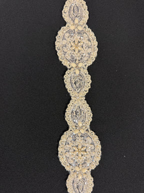 Garniture en perles et sequins cristal ivoire - T296