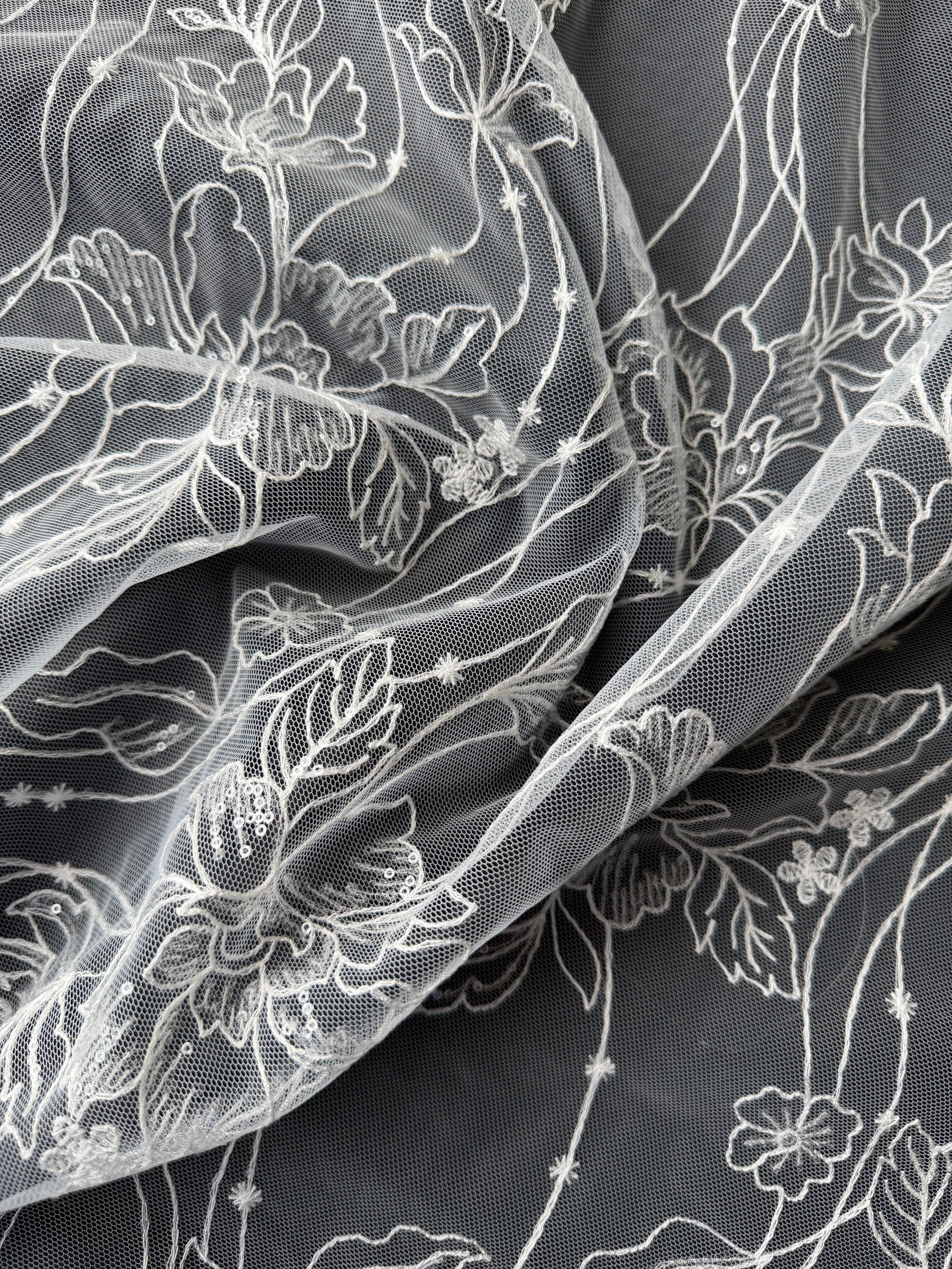 Dentelle brodée de paillettes ivoire - Atley