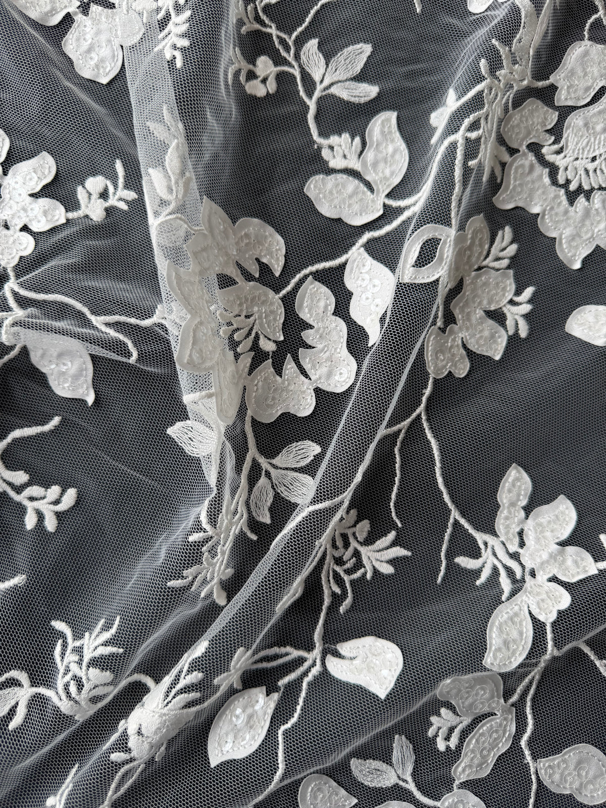 Dentelle florale à paillettes ivoire - EB3019