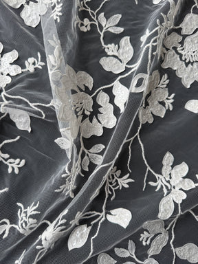 Dentelle florale à paillettes ivoire - EB3019
