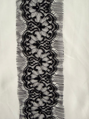 Bordure Chantilly française en perles noires/cristal - T176