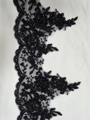 Bordure perlée et à sequins avec cordon noir - T270