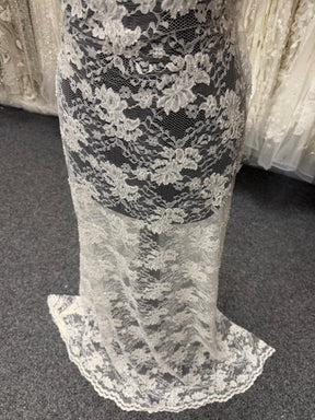 Dark Ivory Beaded Raschel Lace - P395