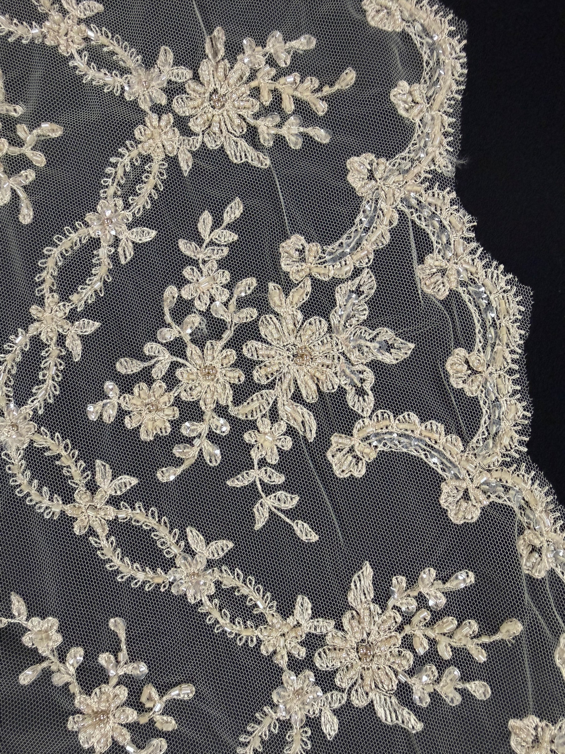 Bordure à sequins et perles champagne - T89
