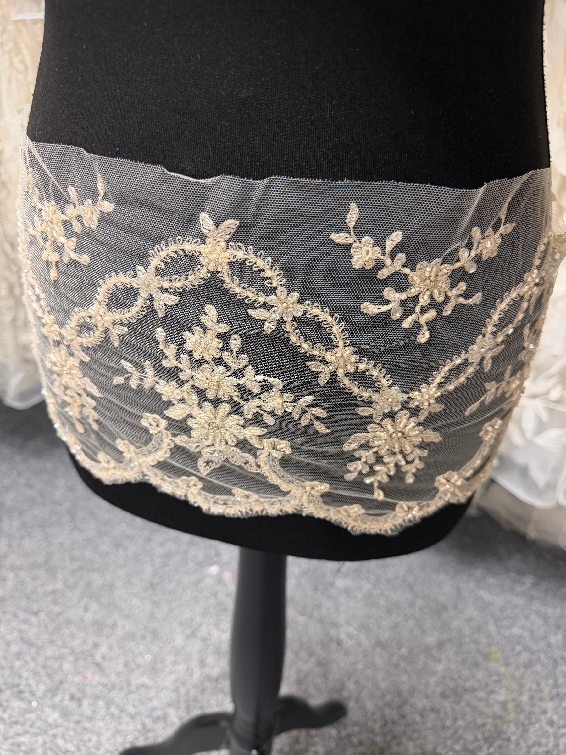 Bordure à sequins et perles champagne - T89