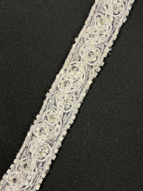 Garniture en dentelle perlée blanche - T80