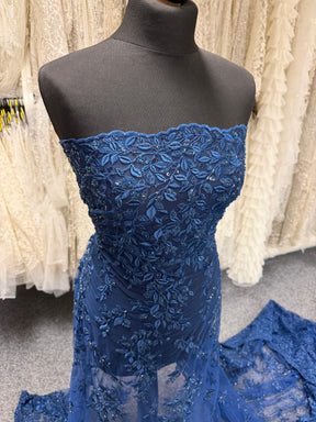 Tulle brodé perlé bleu marine - EB1058