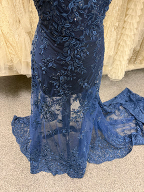 Tulle brodé perlé bleu marine - EB1058