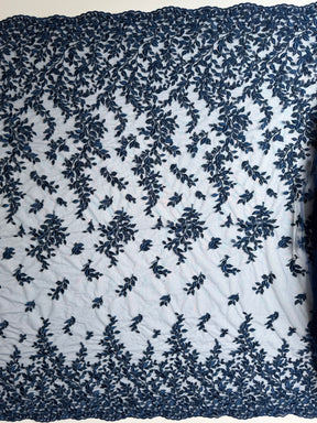 Tulle brodé perlé bleu marine - EB1058