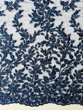 Tulle brodé perlé bleu marine - EB1058