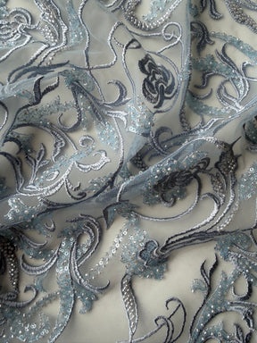 Tulle brodé perlé Calcaire - EB1091