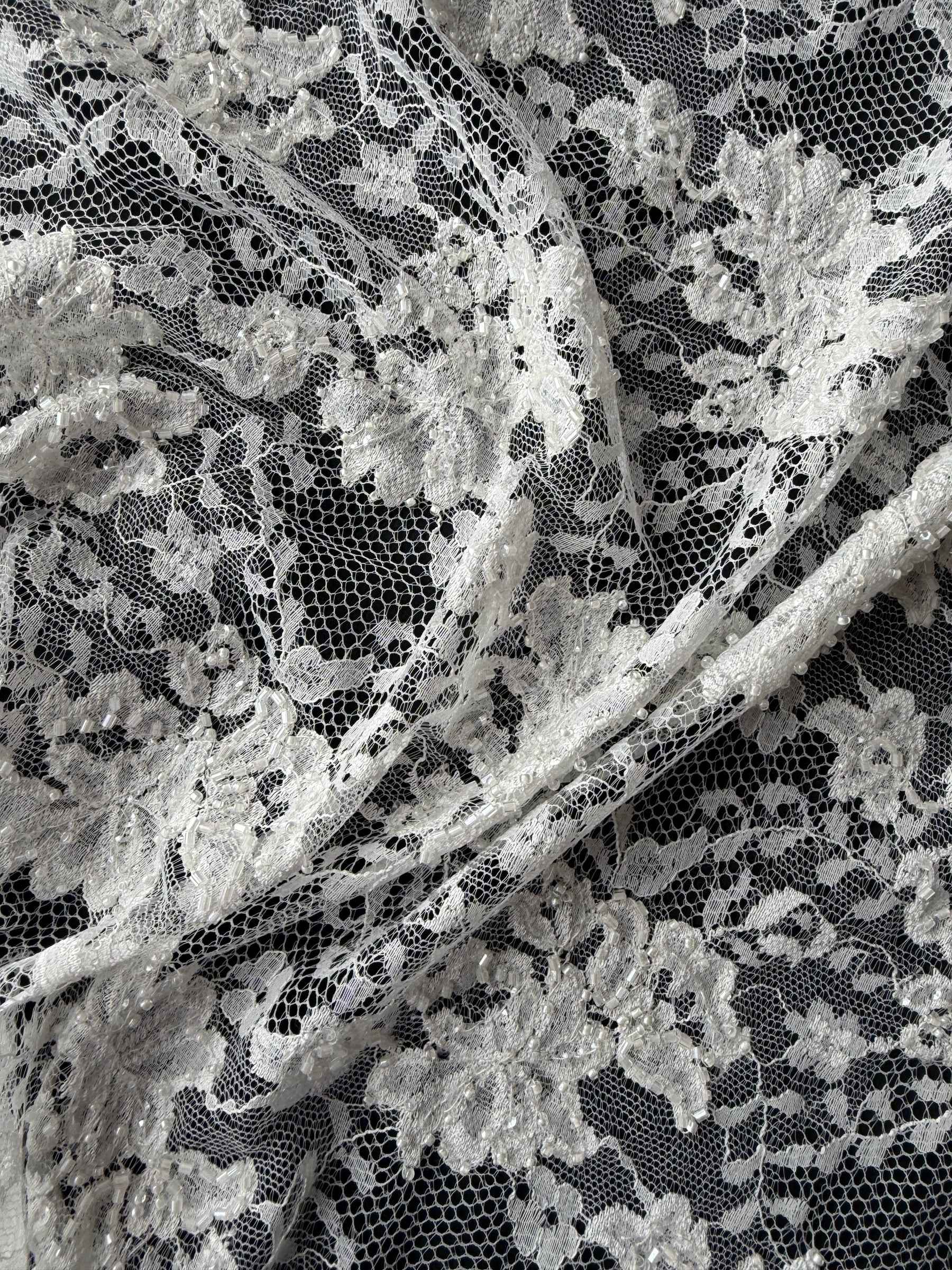 Dentelle Raschel Perlé Ivoire Foncé - P395