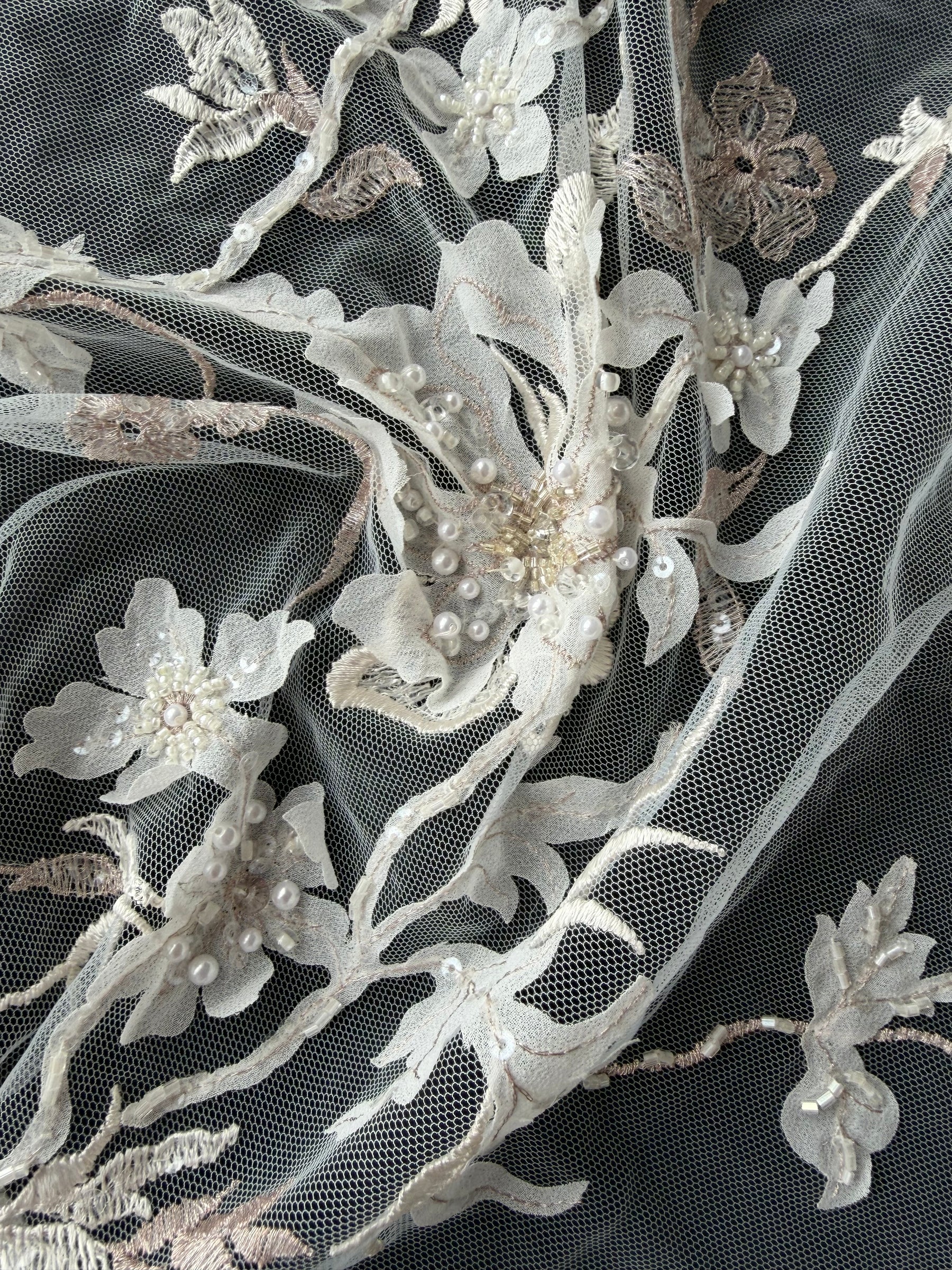 Dentelle brodée or rose - EB1015